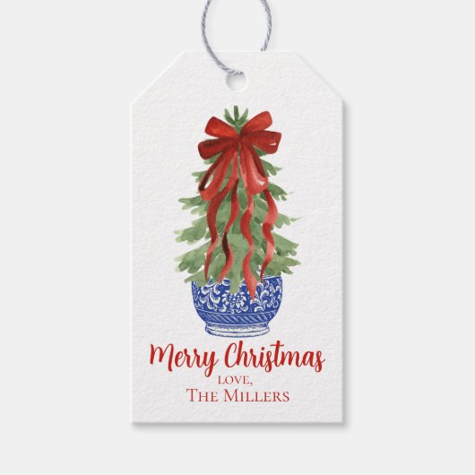 Chinoiserie Topiary Custom Christmas Cadeaulabel (Voorkant)
