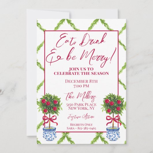 Chinoiserie Topiary Kerstfeest Kaart (Voorkant)