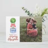 Chinoiserie Topiary Kerstfoto Feestdagenkaart (Staand voorkant)