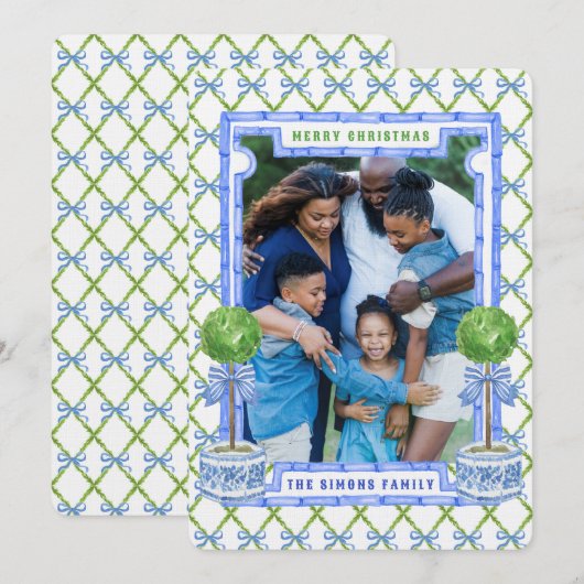 Chinoiserie Topiary Kerstmis Kaart (Voorkant / Achterkant)