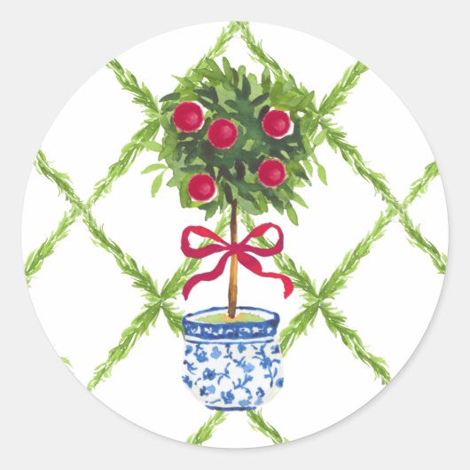 Chinoiserie Topiary Kerstmis Ronde Sticker (Voorkant)
