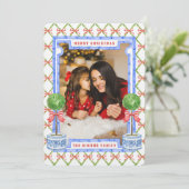 Chinoiserie Topiary met Rode Bogen | Kerstmis Kaart (Staand voorkant)