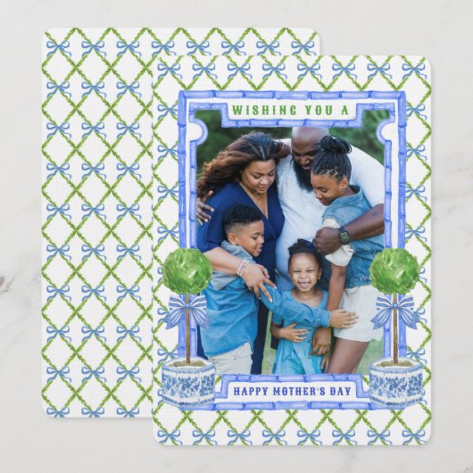 Chinoiserie Topiary Moederdag Photo Card Kaart (Voorkant / Achterkant)