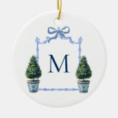 Chinoiserie Topiary Monogram Crest Kerstmis Keramisch Ornament (Voorkant)