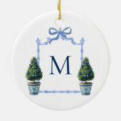 Chinoiserie Topiary Monogram Crest Kerstmis Keramisch Ornament (Achterkant)