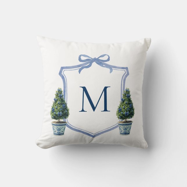 Chinoiserie Topiary Monogram Crest Kussen (Voorkant)