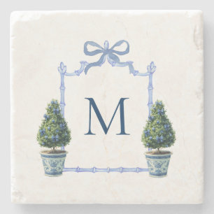Chinoiserie Topiary Monogram Crest Stenen Onderzetter