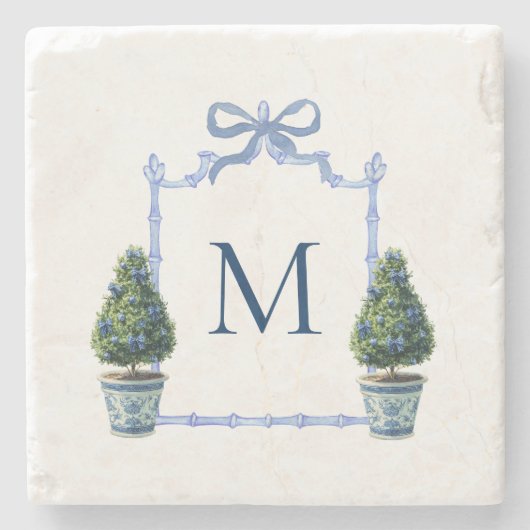 Chinoiserie Topiary Monogram Crest Stenen Onderzetter (Voorkant)