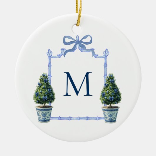 Chinoiserie Topiary Monogrammed Crest Christmas Keramisch Ornament (Voorkant)