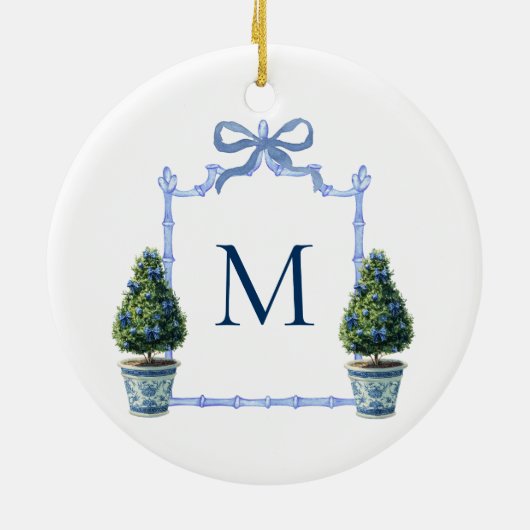 Chinoiserie Topiary Monogrammed Crest Christmas Keramisch Ornament (Achterkant)