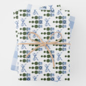 Chinoiserie Topiary Tree Blue Bow en Gingham Inpakpapier Vel (In situ)