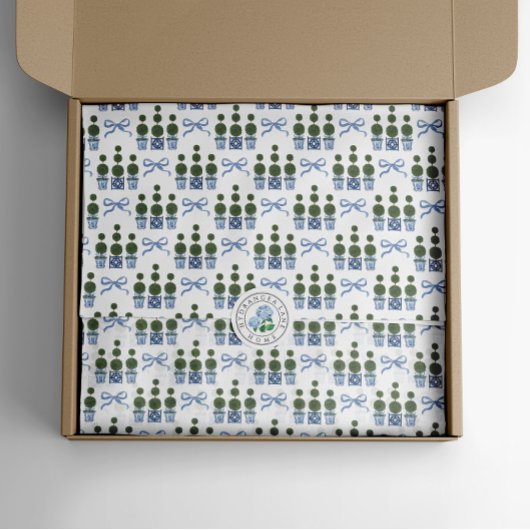 Chinoiserie Topiary Tree Blue Bow Tissuepapier