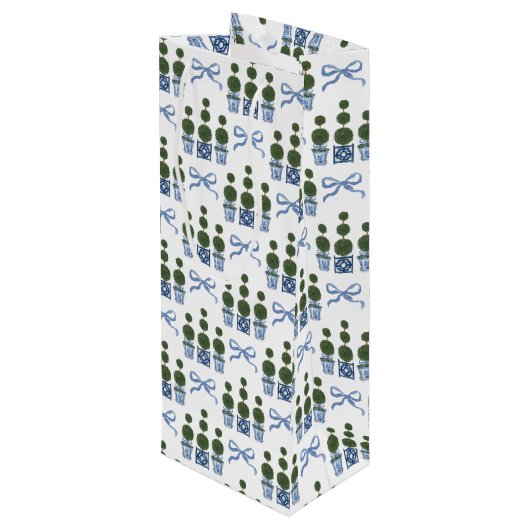 Chinoiserie Topiary Tree Blue Bow Wijn Cadeautas (Achterkant Gekanteld)