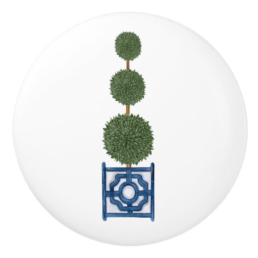 Chinoiserie Triple Topiary Tree Keramische Knop (Voorkant)