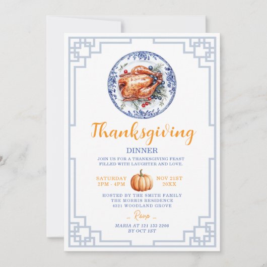 Chinoiserie Turkije Thanksgiving Diner Kaart (Voorkant)