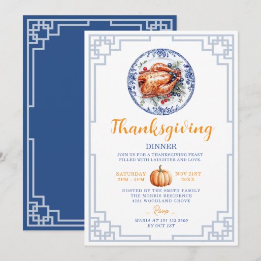 Chinoiserie Turkije Thanksgiving Diner Kaart (Voorkant / Achterkant)