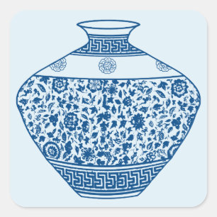  Chinoiserie Vaas Ginger Jar Vierkante Sticker