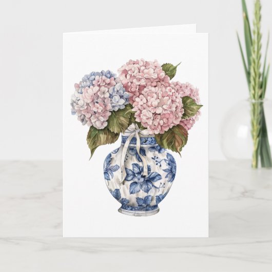 Chinoiserie Vaas Lint Hydrangea Witte Kaart (Voorkant)