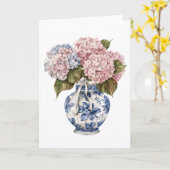 Chinoiserie Vaas Lint Hydrangea Witte Kaart (Gele Bloem)