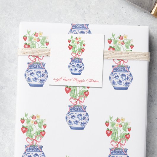 Chinoiserie Vaas Rode Aardbei Gift Enclosure Notitiekaartje