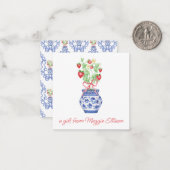 Chinoiserie Vaas Rode Aardbei Gift Enclosure Notitiekaartje (Voorkant / Achterkant in situ)