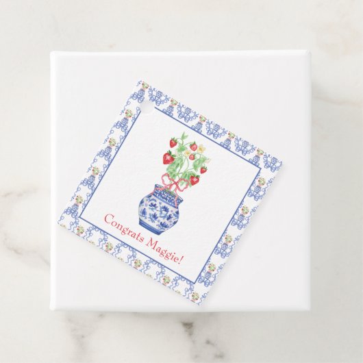 Chinoiserie Vaas van rode aardbeien Bedankjes Labels (In situ)