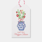 Chinoiserie Vaas van rode aardbeien gepersonalisee Cadeaulabel (Voorkant)