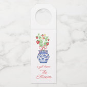 Chinoiserie Vaas van rode aardbeien gepersonalisee Flessenhanger (Voorkant)
