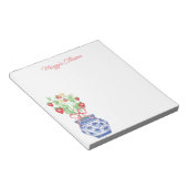 Chinoiserie Vaas van rode aardbeien gepersonalisee Notitieblok (Schuin)