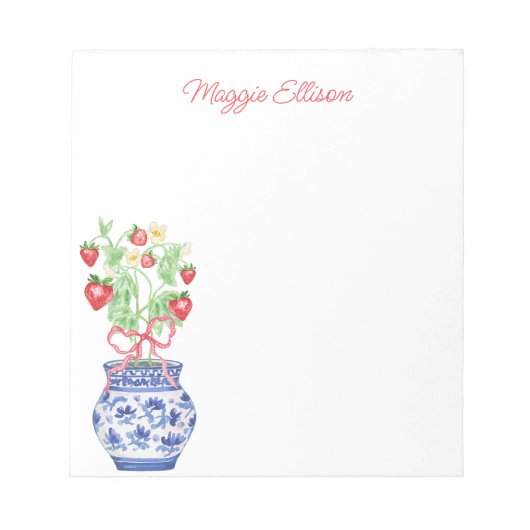 Chinoiserie Vaas van rode aardbeien gepersonalisee Notitieblok (Voorkant)