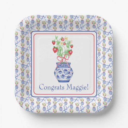 Chinoiserie Vaas van rode aardbeien Papieren Bordje (Voorkant)