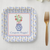 Chinoiserie Vaas van rode aardbeien Papieren Bordje