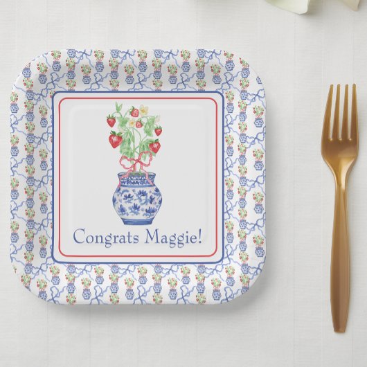 Chinoiserie Vaas van rode aardbeien Papieren Bordje