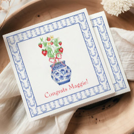 Chinoiserie Vaas van rode aardbeien Servet