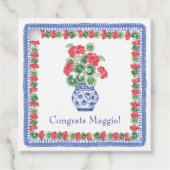 Chinoiserie Vaas van Rode Geraniums Bedankjes Labels (Voorkant)