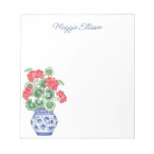 Chinoiserie Vaas van rode geraniums gepersonalisee Notitieblok (Voorkant)