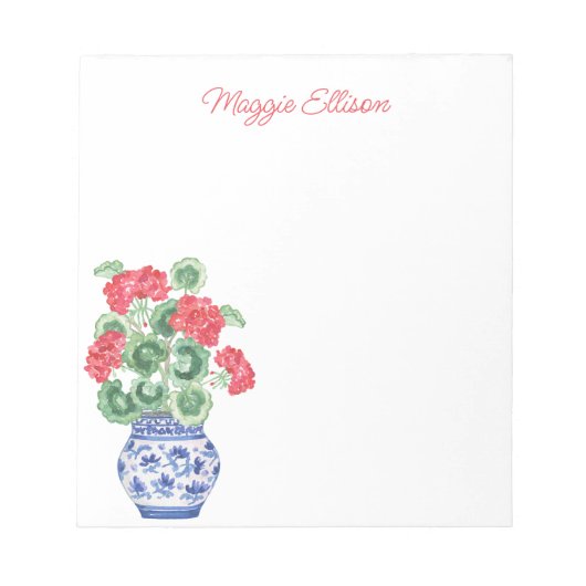 Chinoiserie Vaas van rode geraniums gepersonalisee Notitieblok (Voorkant)
