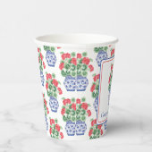 Chinoiserie Vaas van rode geraniums gepersonalisee Papieren Bekers (Rechts)