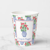 Chinoiserie Vaas van rode geraniums gepersonalisee Papieren Bekers (Voorkant)