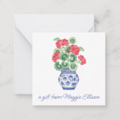Chinoiserie Vaas van Rode Geraniums Gift Enclosure Notitiekaartje (Voorkant)