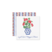 Chinoiserie Vaas van Rode Geraniums Gift Enclosure Notitiekaartje (Voorkant / Achterkant in situ)