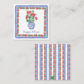 Chinoiserie Vaas van Rode Geraniums Gift Enclosure Notitiekaartje (Voorkant / Achterkant)