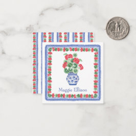 Chinoiserie Vaas van Rode Geraniums Gift Enclosure Notitiekaartje