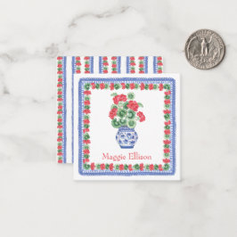 Chinoiserie Vaas van Rode Geraniums Gift Enclosure Notitiekaartje