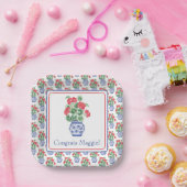 Chinoiserie Vaas van Rode Geraniums Papieren Bordje (Feest)