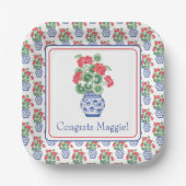 Chinoiserie Vaas van Rode Geraniums Papieren Bordje (Voorkant)