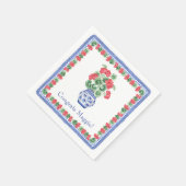 Chinoiserie Vaas van Rode Geraniums Servet (Hoek)