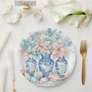 Chinoiserie Vazen met Eucalyptus & Poinsettia's Papieren Bordje
