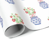 Chinoiserie Vazen van Rode Aardbeien Cadeaupapier (Rol Hoek)