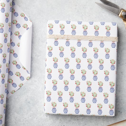 Chinoiserie Vazen van Rode Aardbeien Cadeaupapier